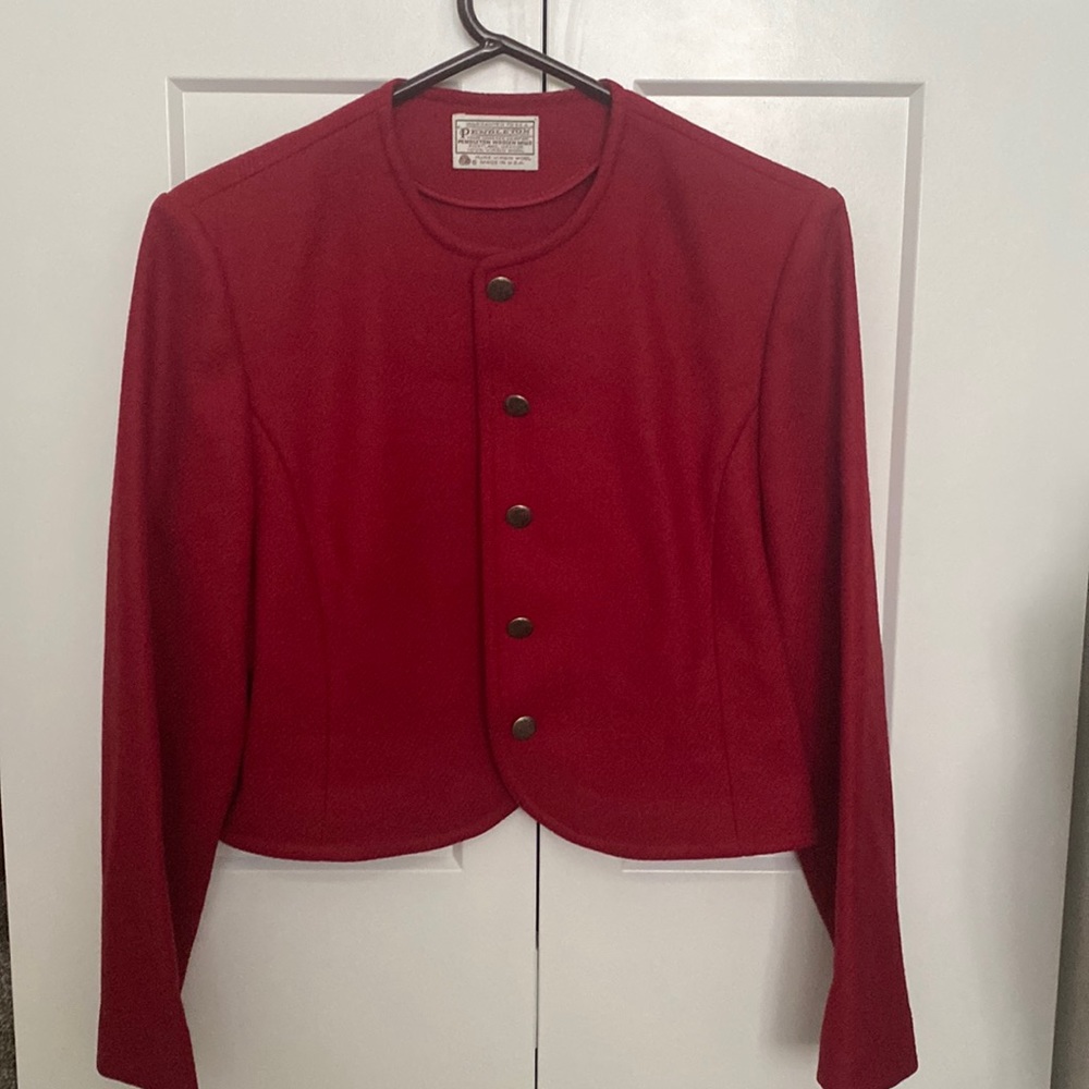 Vintage PENDLETON 70s Made In USA RED Pure Wool Blazer Jacket Women's Size 8